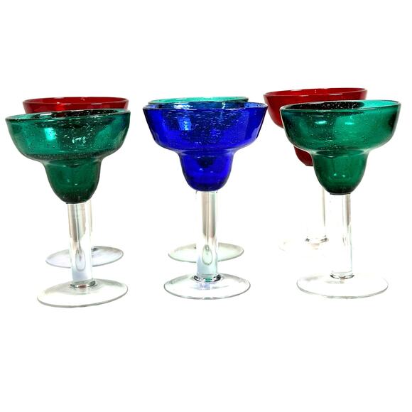Vibrant Colorful Heavy Bubble Glass Margarita Glasses-Set of 6-Fun and Festive! - Picture 5 of 6
